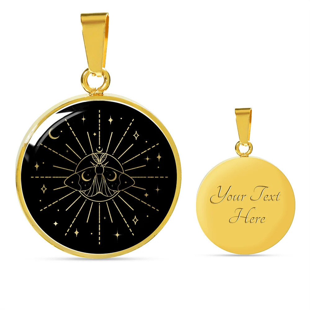 Sacred Geometry Funny Face Sun Personalized Engraved Gold Circle Necklace Custo